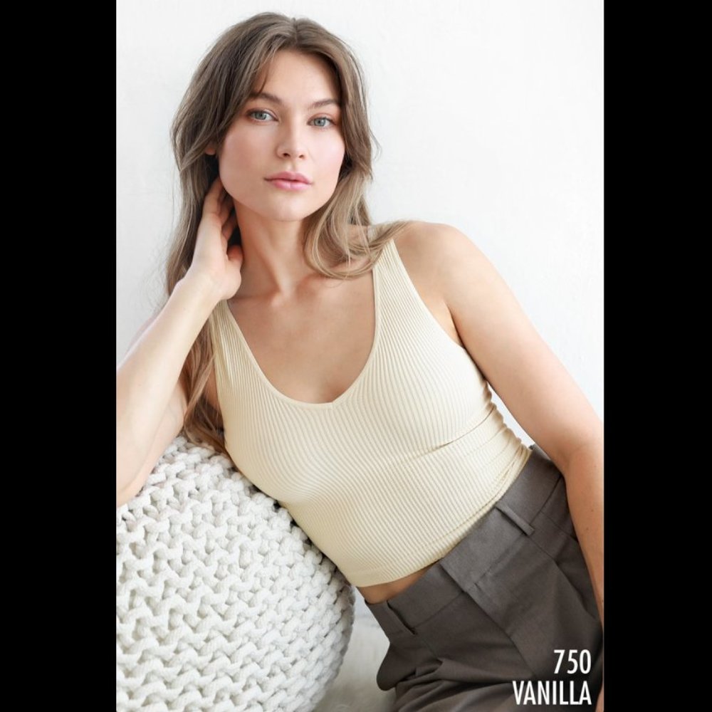 NEW Vanilla Cream V Neck Ribbed Crop Top by Nikibiki